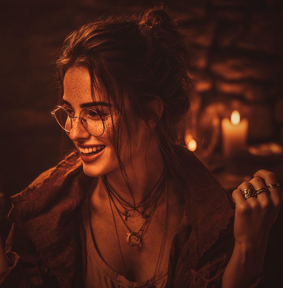 A player mid-story, laughing